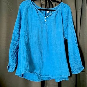 OLD NAVY XXL Blue Shirred Double Weave Long Sleeve Blouse NWOT